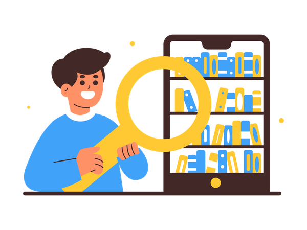 boy exploring digital library with magnifying glass illustration svg download png 9366430